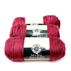 Loops & Threads Soft & Shiny Acrylic Yarn Burgundy - Lot of 3 New Skeins